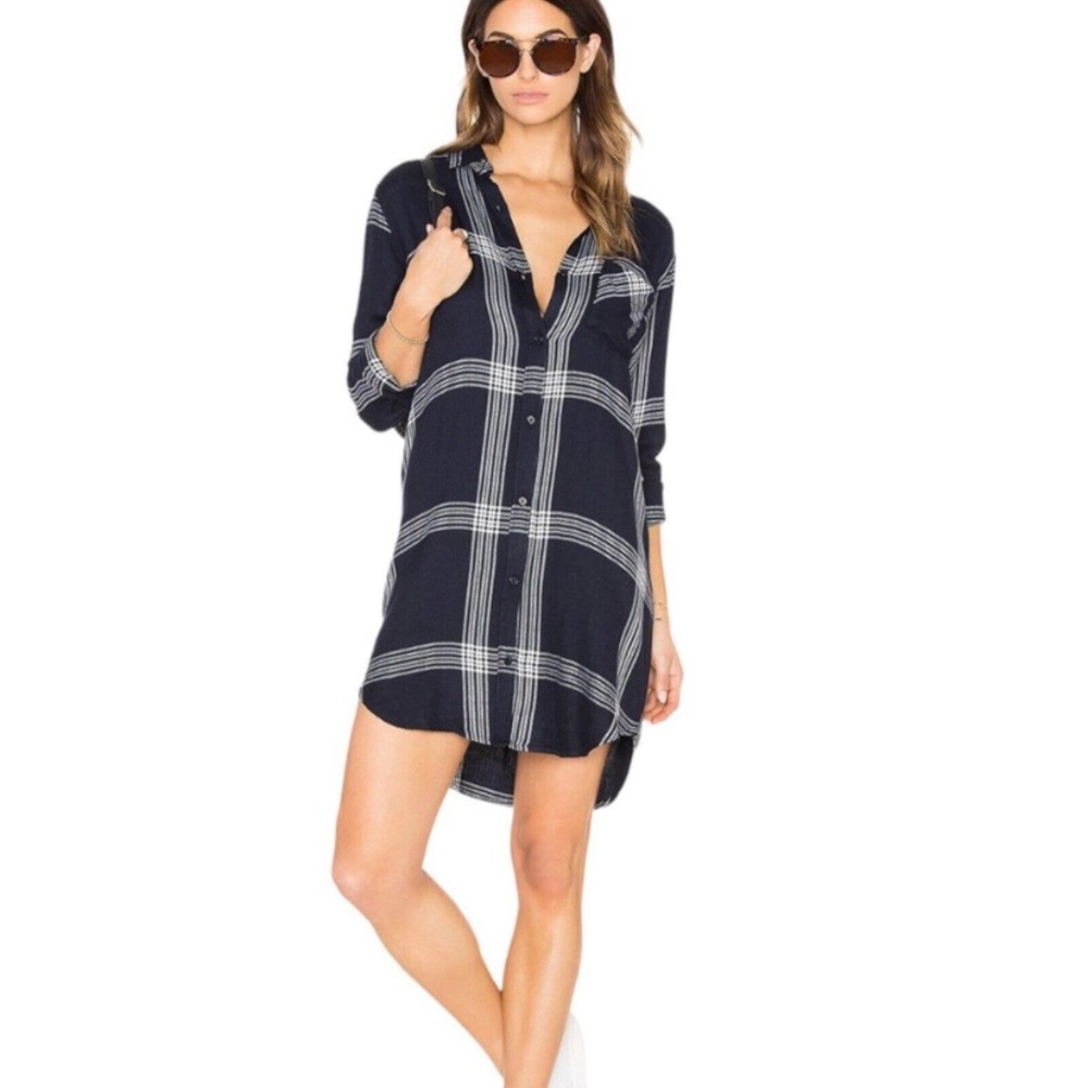 RAILS BIANCA SHIRTDRESS IN VANILLA AND INDIGO. SIZE SMALL
